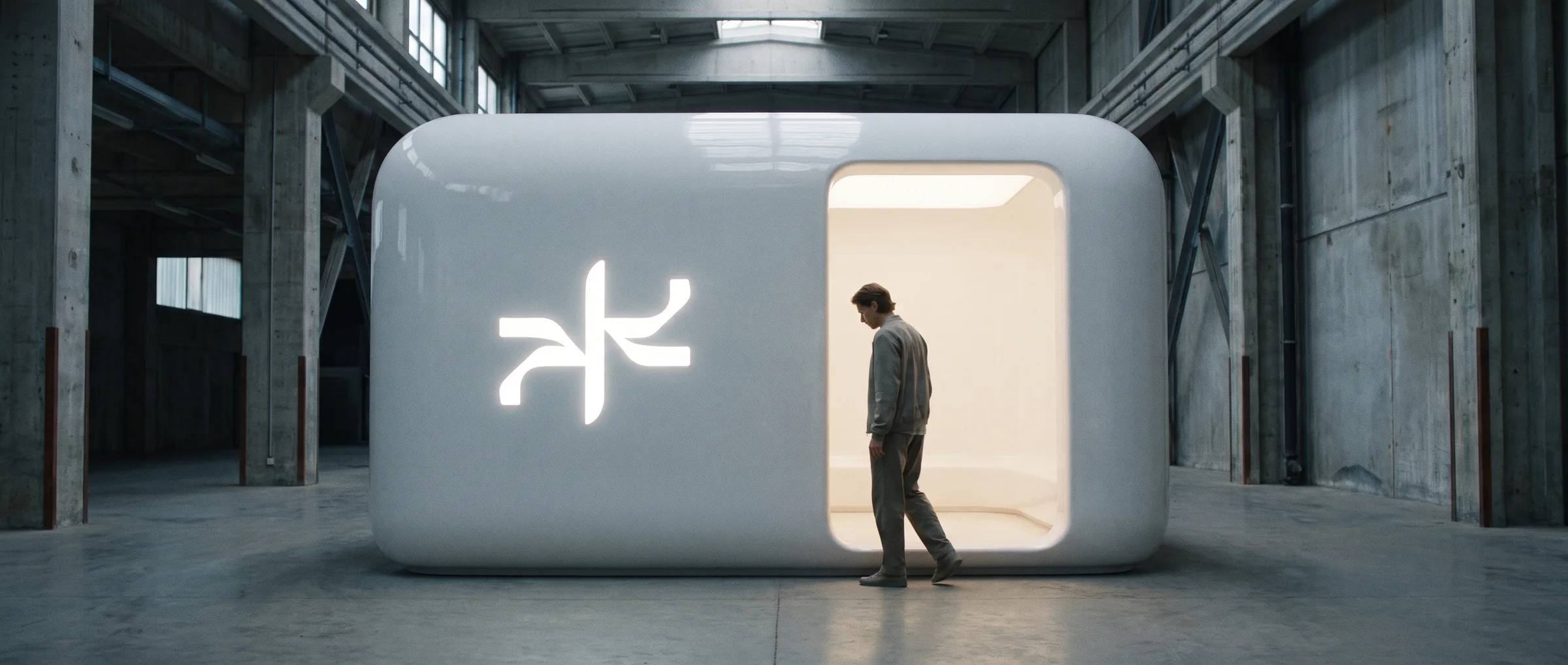 A Dream Wave placement center in Reykjavík: a white ceramic pavilion with the Dream Wave symbol.