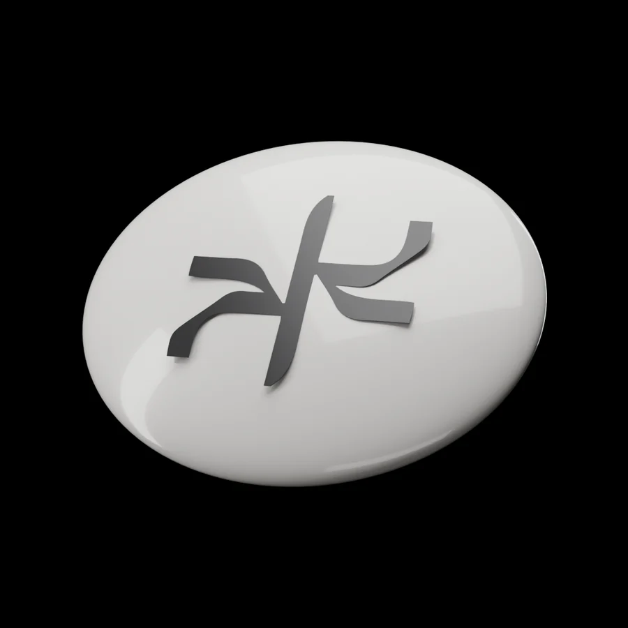 Dream Wave X.1, a white ceramic pebble with the symbol inlaid in graphite.